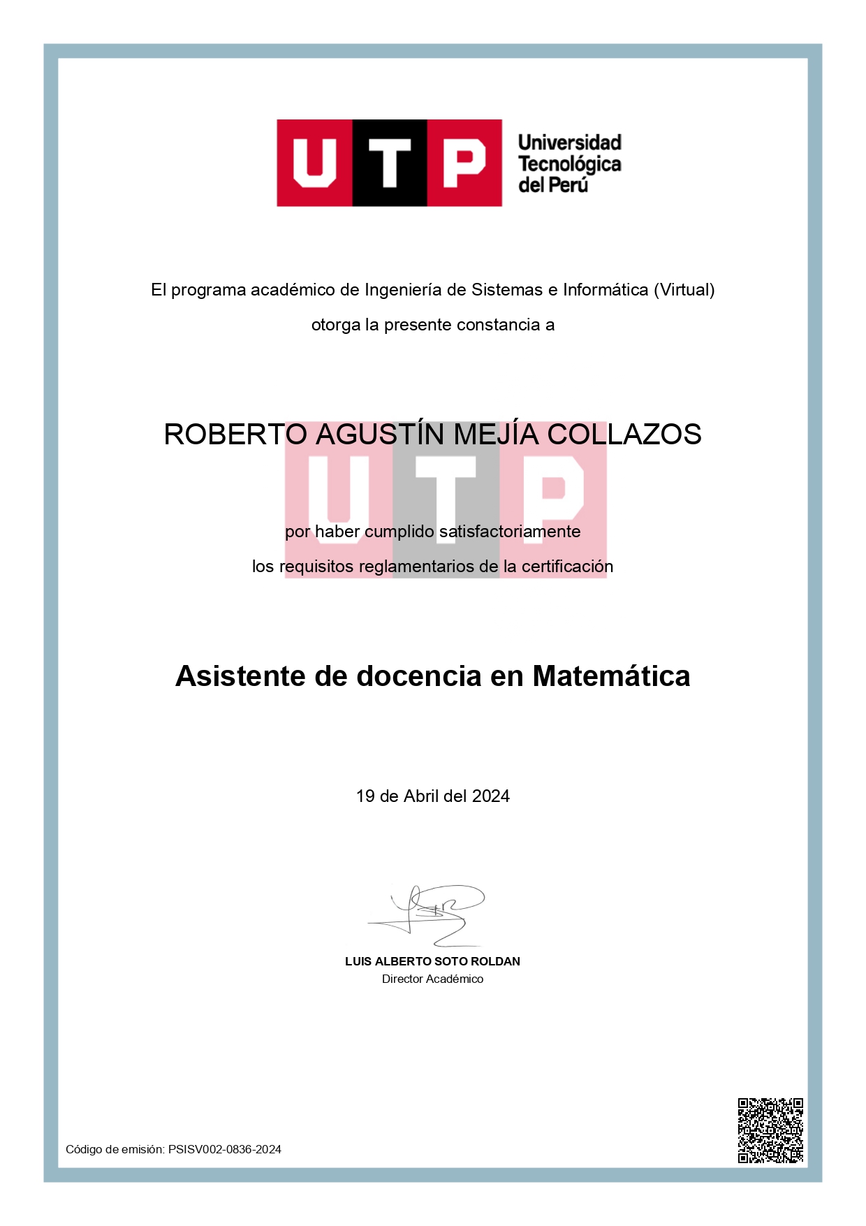 Certificado de Asistente de docencia