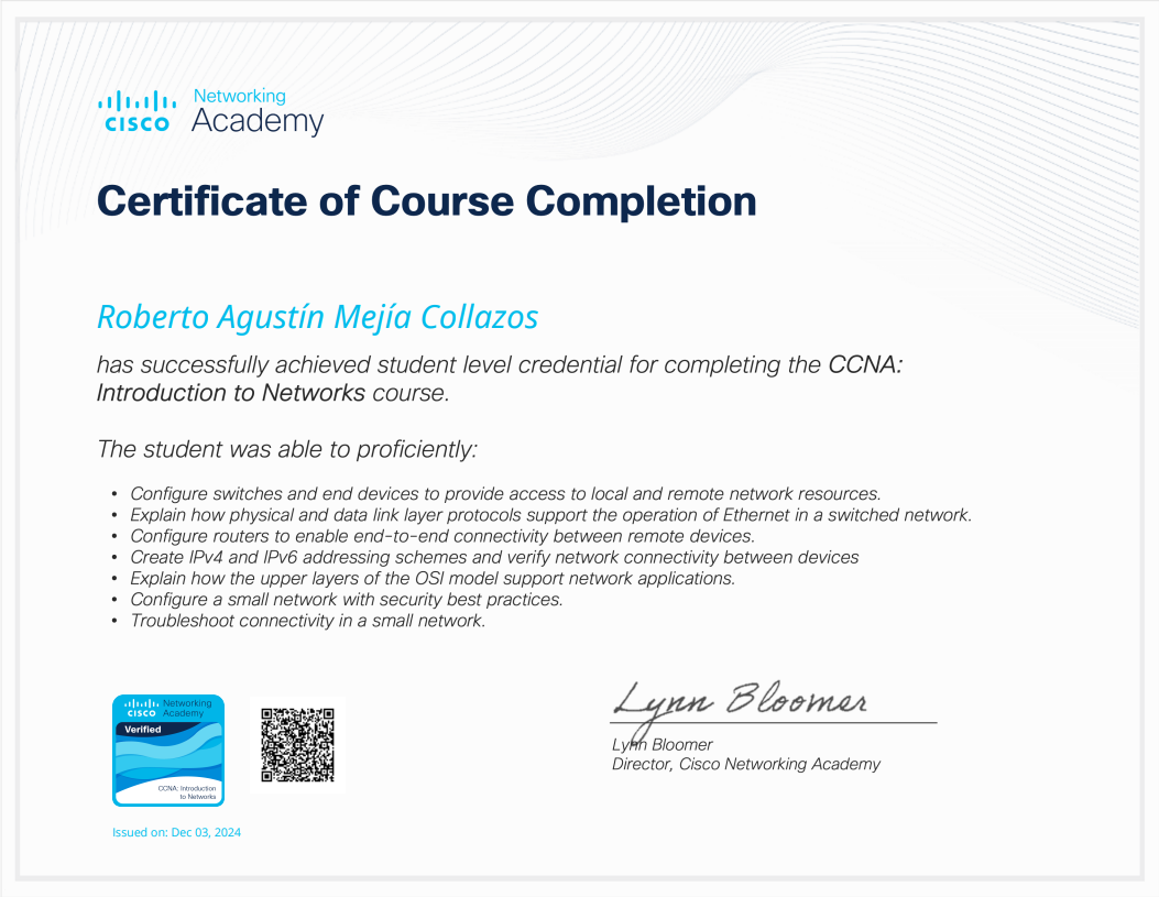 Certificado de CCNA: Introducción a las redes