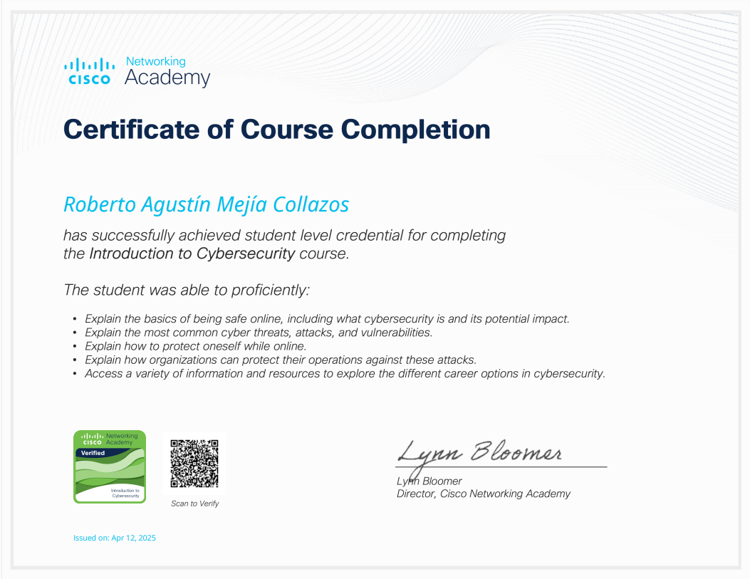 Certificado de Introducción a la Ciberseguridad