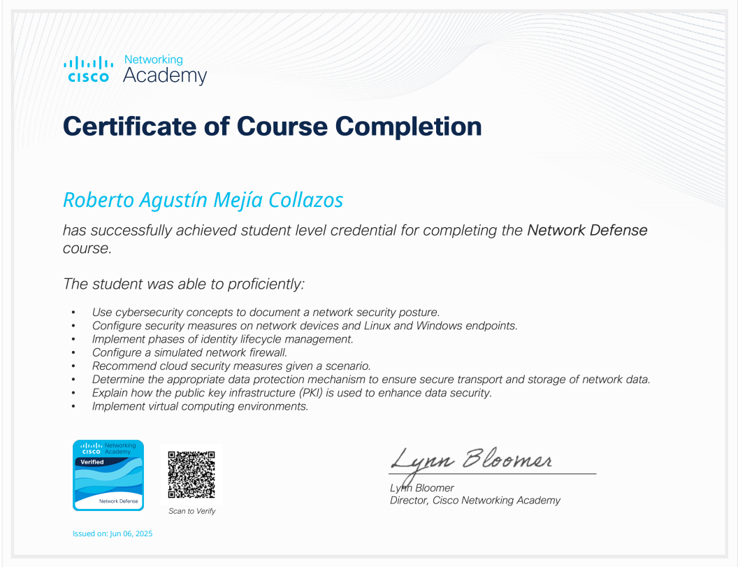 Certificado de Network Defense